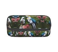 SABFWF Belle trousse à crayons polyvalente avec imprimé cacatoès et fleur - Grande capacité - Pour le bureau, Noir , Taille unique, Étui à clé