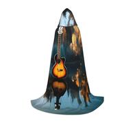 SABFWF Cape à capuche avec imprimé de reflets de guitare de lac pour homme, cape de magicien avec capuche, parfaite pour Halloween et cosplay