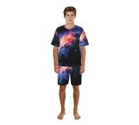 SABFWF Ensemble de pyjama pour homme imprimé galaxie dans l'univers, ensemble de pyjama confortable avec short, parfait pour les nuits d'été, Noir , S