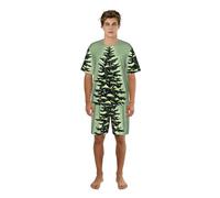 SABFWF Ensemble de pyjama pour homme imprimé paysage d'hiver avec aiguilles de pin, ensemble de pyjama confortable pour homme avec short, parfait pour les nuits d'été, Noir , S