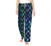 SABFWF Pantalon de pyjama en flanelle doux et chaud pour femme Motif écailles de dragon magique 3D, parfait pour Noël et le confort quotidien, Noir , S