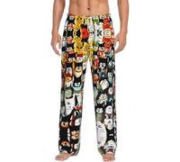 SABFWF Pantalon de pyjama en flanelle pour homme avec imprimé chat de dessin animé, parfait pour les week-ends paresseux, Noir , S