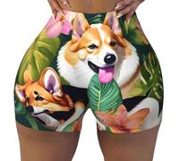 SABFWF Short d'entraînement avec imprimé fleurs tropicales et corgi, short athlétique, galbant pour le fitness et le quotidien, Noir , XL