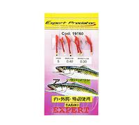 SABIKI Fisherman Lot de 6 Crochets d'appât n ° 4 crevettes Rouges avec Fibres