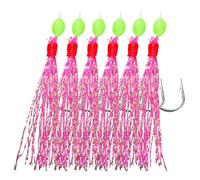 Sabiki Flasher Rigs For Fishing,Shoous Fishing,6 Arm Hooks,Red,White Fish Skin,Sea,Freshwater,Rigs With Comcussion Snap,1 Pack,6pcs - Type Red-9