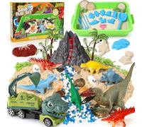 Sable Magique, Bac à Sable Jouet Magique avec 1kg Super Sand, Dinosaure Figurine Moules Jouets Sensoriels Jouets de Sable Cadeau pour Garçon Fille Dinosaure Jouet Sable Magique Enfant de 3-6 Ans