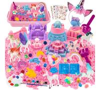 Sable Magique Licorne Fille Jeu de Sable Kit, Bac à Sable Magique, 3 Coloré Sable ave 13 Moule, Jouet Sensoriel de Sable, 6 Licorne Jouet Fille Kit de Peinture, Bandeau, Cadeau d'Anniversaire Enfant