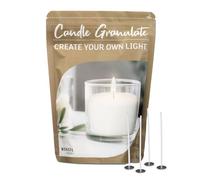 Sable pour Bougies en Granulés - 400g Cire de Paraffine Blanche Sans Parfum - Kit DIY avec 4 Mèches et Support - Qualité Supérieure pour Plusieurs Bougies