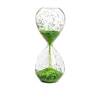 Sablier en verre pailleté pour décoration d'intérieur ou de bureau Vert 12 x 5 cm