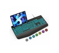 SABLUTE Grand clavier rétroéclairé avec repose-poignet, clavier d'ordinateur filaire USB avec 7 couleurs et 4 modes rétroéclairés, touches surdimensionnées, facile à voir et à taper, compatible avec