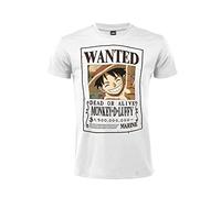 Sabor srl T-Shirt Chapeau de Paille Modèle Wanted Recherché Monkey D. Luffy. Coton. Unisexe, Blanc, Adulte garçon., Blanc, Small