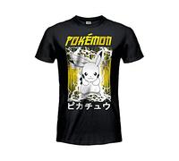Sabor srl T-shirt Pika-chu. T-shirt officiel, noir, maillot unisexe, enfant garçon., Noir , 14-15 ans