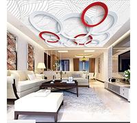 SABORR 3D Salon Papier peint Auto-adhésif PVC Murale Blanc Rouge Anneau Géométrique Chambre Décoration Fond Mur Art Autocollant