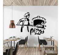 SABORR Autocollant mural créatif noir pour pizza cuisine de restaurant cadeau pour amoureux de la nourriture autocollant de décoration de fenêtre en vinyle
