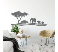 SABORR Autocollant Mural en vinyle éléphant, autocollant de Safari africain, décor d'auvent de coucher de soleil, décalcomanie d'art Mural