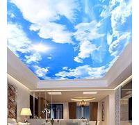 SABORR Plafond 3d papier peint PVC auto-adhésif murale bleu ciel blanc nuages soleil soleil intérieur plafond décoration sticker wall art