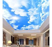 SABORR Plafond 3d papier peint PVC auto-adhésif murale bleu ciel blanc nuages soleil soleil intérieur plafond décoration sticker wall art