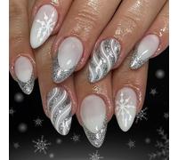 Sabot de Fête de Noël Pack de 24 Argent Scintillé Coffer Press Instance Ice Plan Application Facile Unguis Art Noël Faux Ongles