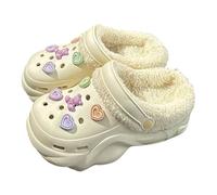 Sabot Femme Fourrés Plateforme Perforés Chaussures De Jardin Chaud avec Semelle Antidérapante Facile À Mettre Sandales Respirant Souple avec Breloques Amovibles Polyvalent Closed-Toe Clogs