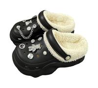 Sabot Femme Fourrés Plateforme Perforés Chaussures De Jardin Chaud avec Semelle Antidérapante Facile À Mettre Sandales Respirant Souple avec Breloques Amovibles Polyvalent Closed-Toe Clogs