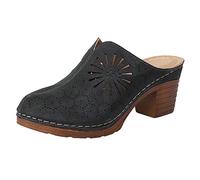 Sabots à Talon Haut pour Femme - Mules à Talon Bloc - Pantoufles à Bout fermé - avec Motif Floral - Élégantes et Respirantes - Sandales de Marche d'été épaisses pour Le Travail et Le Bureau