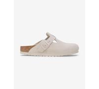 Sabots Birkenstock Boston en cuir suédé étroit blanc marron - 38