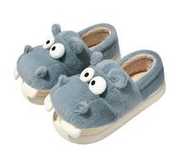 Sabots Chaussons en Peluche Hippopotame À La Mode, Chaussures De Couple À Semelles Épaisses-Bleu-40-41
