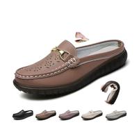 Sabots en cuir à bout fermé pour femme, mocassins plats en cuir respirant, mocassins demi-pantoufles, mocassins dos nu pour femme, marron, 0 UK Wide
