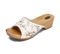 Sabots en cuir pour femme avec imprimé sandales clogs mules à talons en bois couleurs mélangées Model VK10 (36 EU, Fleurs Colorées)