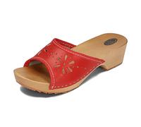 Sabots en Cuir pour Femme avec imprimé Sandales Clogs Mules à Talons en Bois Couleurs mélangées Model VK10 (41, Rouge)