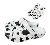 Sabots en forme de vache pour femmes avec chaussettes de vache pour filles, sabots confortables à enfiler pour l’eau, plages, sandales d’intérieur et d’extérieur, mules, blanc, 35/36 EU