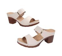 Sabots et mules pour femme avec talon - Sandales d'extérieur respirantes - Style bohème - Bout ouvert - Talon bloc - Sandales de randonnée - Semelle solide, beige, 38 EU