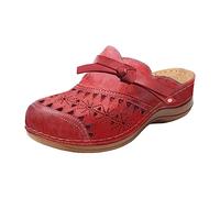 Sabots et mules pour femme - Chaussures de jardin en cuir avec nœud - Chaussures plates confortables - Sandales orthopédiques confortables - Chaussures de plage douces - Chaussures d'été - Légères et