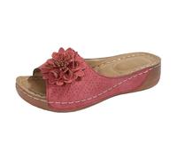 Sabots et mules pour femme en cuir Sandales d'été à talon compensé Sandales orthopédiques Soutien de la voûte plantaire Sandales décontractées à semelles souples Pantoufles à bout ouvert Sandales