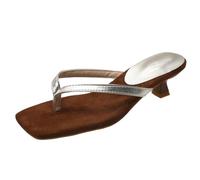 Sabots et mules pour femme - Tongs élégantes avec talon bloc - Carrées - Talon compensé plat - Sandales confortables - Chaussures de plage légères, argenté, 41 EU