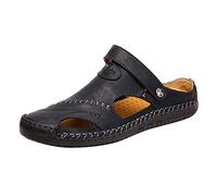 Sabots et mules pour homme - En cuir creux - Sandales fermées - Antidérapantes - Sandales de trekking bohème - Sandales romaines respirantes - Sandales de randonnée légères, Noir , 43 EU
