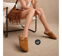 Sabots larges avec boucle femme #CleanGirlAesthetic, beige latte, aspect liège - Voute liège-comme et coussin en mousse nuage Mules orthopédiques pour le studio de yoga jusqu'à la course au café US10,