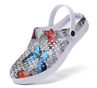Sabots Mules Chaussures Respirant Fermé Chaussures de Jardin D'Été Amants Pantoufles Plage Sandales Hommes Femmes Piscine Sandales Chaussons Papillon Gris 42