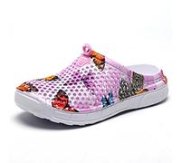 Sabots Mules Chaussures Respirant Fermé Chaussures de Jardin D'Été Amants Pantoufles Plage Sandales Hommes Femmes Piscine Sandales Chaussons Rose Papillon 42