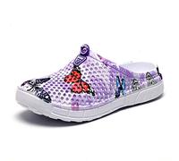 Sabots Mules Chaussures Respirant Fermé Chaussures de Jardin D'Été Amants Pantoufles Plage Sandales Hommes Femmes Piscine Sandales Chaussons Pourpre Papillon 36