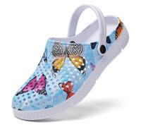 Sabots Mules Chaussures Respirant Fermé Chaussures de Jardin D'Été Amants Pantoufles Plage Sandales Hommes Femmes Piscine Sandales Chaussons Papillon Bleu 36