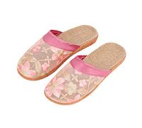 Sabots Mules Jardin Femmes Dames Pantoufles Bureau Maison Intérieur en Lin Chaussons Eté Respirant Chaussures de Plage Piscine Ouvert Antidérapant Brodé Fleur Espadrilles Plats Confortable Durable