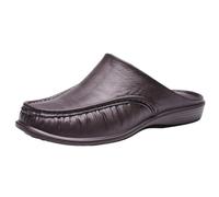 Sabots orthopédiques en cuir pour homme - Respirants - Coupe large - Chaussures plates décontractées - Soutien de la voûte plantaire - Chaussures de marche légères pour intérieur et extérieur, marron