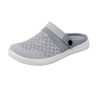 Sabots pour femme et homme - Grandes sandales en maille avec tête ronde respirante et couleur unie pour porter des chaussures, sabots de jardin, chaussures pieds nus, pantoufles à enfiler, gris, 37 EU