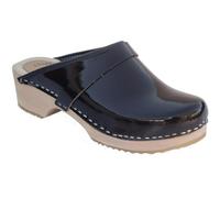 Sabots suedois Vernis Cuir et Bois Semelle PU Scandibay (Noir, Système Taille Chaussures EU, Adulte, Numérique, Moyen, 45)