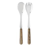 Sabre Paris | Couverts à salade 27cm Lavandou couleur Bois d'Olivier, finition brilante, 2 pièces. Grande fourchette et grande Cuillère en Acier Inoxydable et manche en véritable bois d'olivier