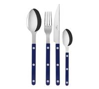 Sabre Paris | Ensemble de 4 couverts de table 24cm Bistrot, couleur Bleu Marine et finition brillante. 4 pièces, comprend couteau, fourchette, cuillère à soupe et petite cuillère en Acier Inoxydable.