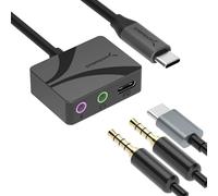 SABRENT AU-PACM Adaptateur audio USB Type-C vers 3,5 mm avec PD 100 W, carte son externe USB C pour casque, microphone, haut-parleurs, sortie stéréo 24 bits 96 kHz, compatible avec ordinateur portable