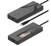 SABRENT Concentrateur USB-C, Station d'accueil 6 Ports avec Emplacement SSD M.2, 90W PD3.0, 1 Port USB 2.0 et 2 Ports USB 3.2 de Type-A, HDMI 2.0 4K 60Hz, Port RJ45 1GbE (HB-6PNV)