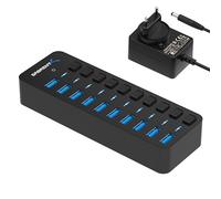 SABRENT hub USB alimenté, Station d’Accueil 3.2 Data Hub 10 Ports, 12V/5A 60W USB Adaptateur Alimentation, USB multiport avec des commutateurs et LED des voyants d'alimentation individuels (HB-BU10)